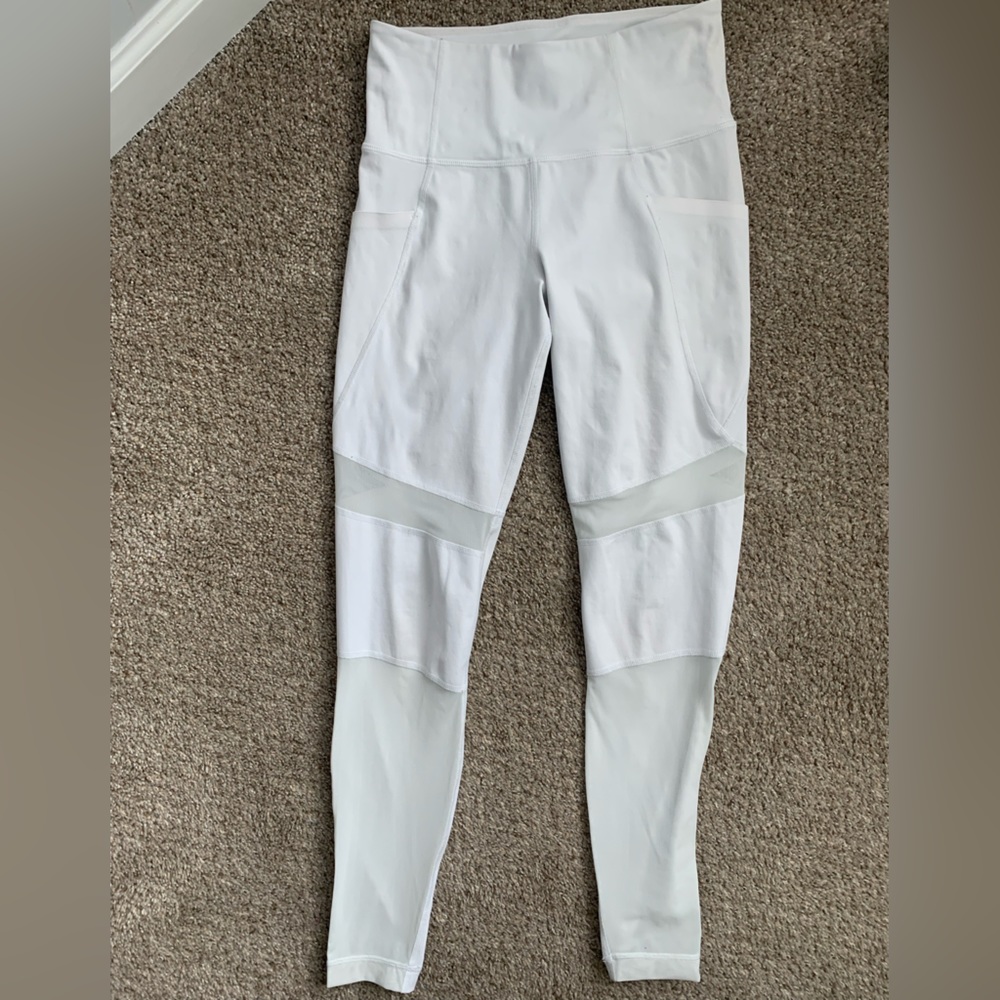 White Athleta Leggings with Mesh Lining